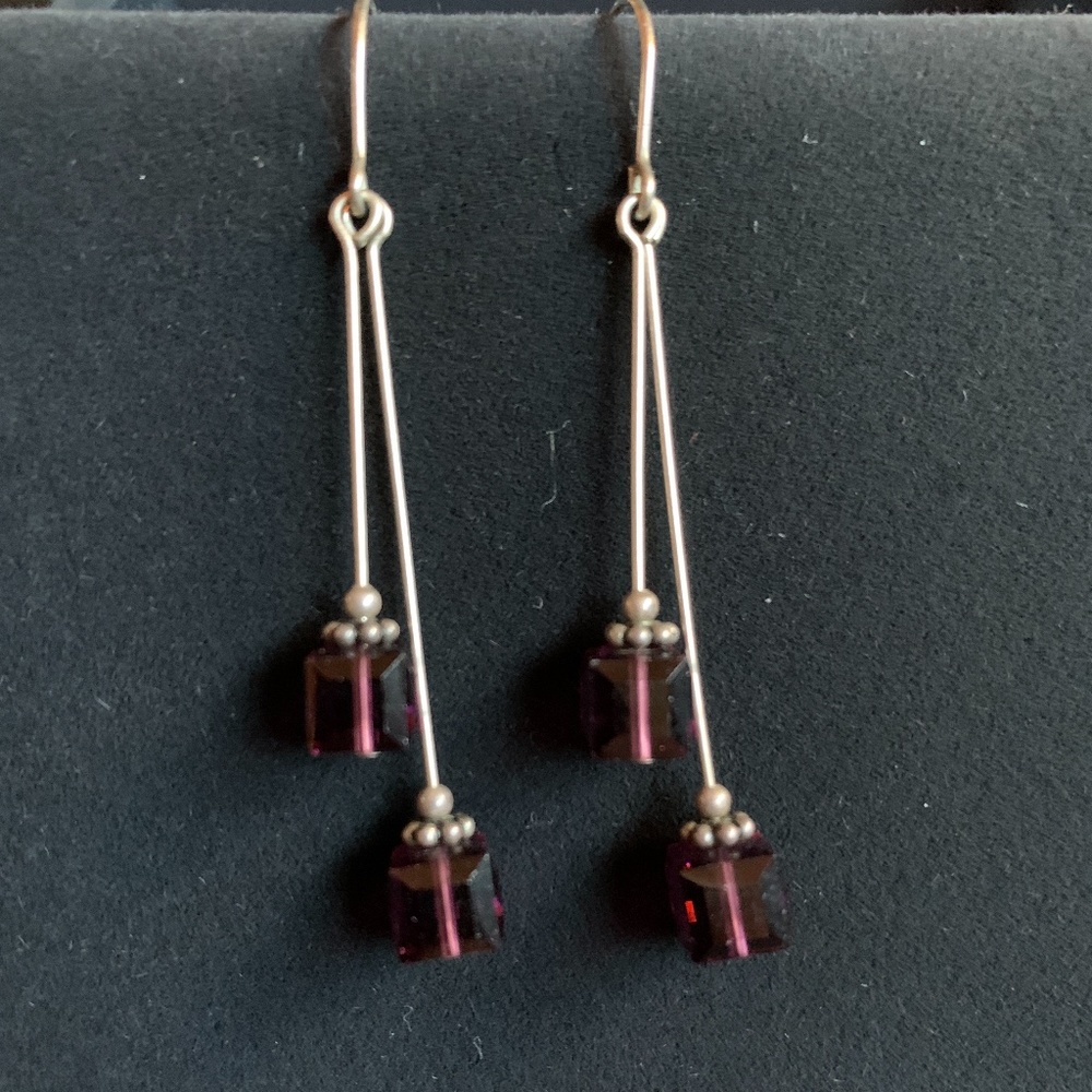 Purple square beaded earrings